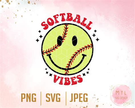 Red Softball Vibes Png Softball Png Yellow Smiley Face Svg Etsy