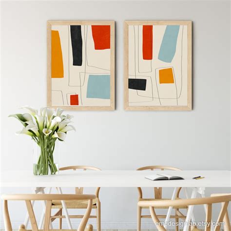 Set Of 2 Mid Century Modern Prints Set Of 2 Colorful Etsy