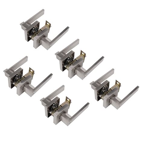 5 Pack Zinc Alloy Square Door Levers With Privacy Lock For Bedroom And