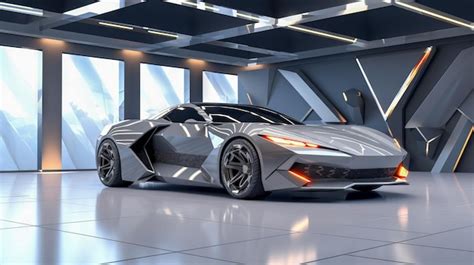 Premium Photo Futuristic Sports Car In A Modern Showroom