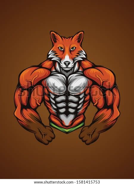 Muscular Fox Bodybuilder Pose Illustration Digital Stock Vector