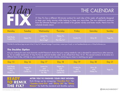 Day Fix Calendar Workout