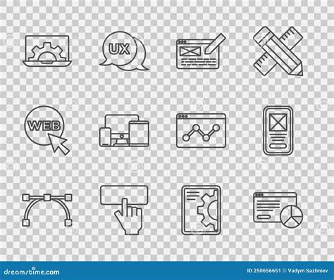 Set Line Bezier Curve Website Statistic Ui Or Ux Design Keyboard