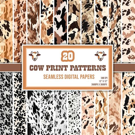 20 Cow Print Patterns Digital Papers Seamless Patterns - Etsy