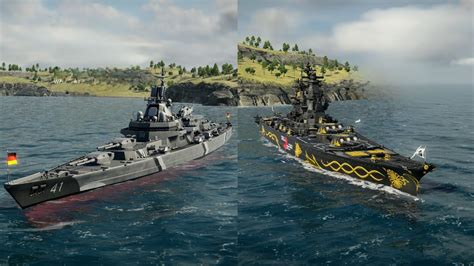 Modern Warships Js Yamato Aegis Vs FGS Bismarck Battleship 1 Vs 1