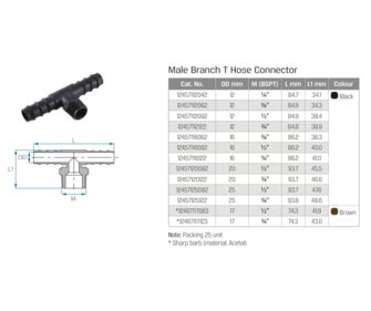 Plastic Male Hose T Connector With External BSPT Thread Black IQ