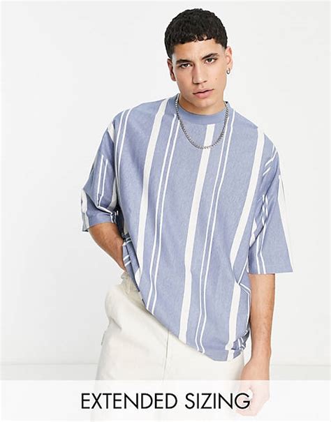 Asos Design Oversized Vertical Stripe T Shirt In Light Blue Asos