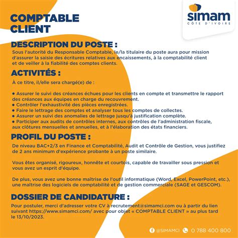 SIMAM recrute un Comptable client Côte d Ivoire JobRapide