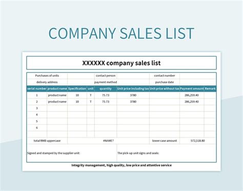 Company Sales List Excel Template And Google Sheets File For Free