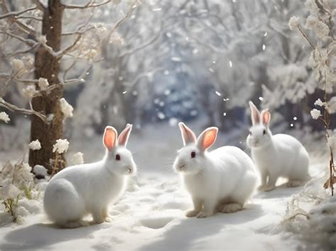 Premium Ai Image White Rabbits Frolicking In Winter Wonderland