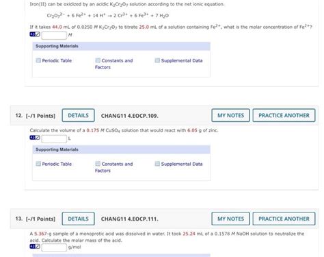 Solved Iron Ii Can Be Oxidized By An Acidic K Cr O Chegg