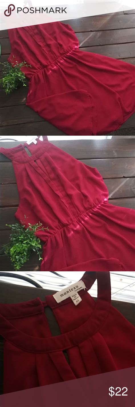 Monteau High Neck Red Chiffon Mini Dress Sz Medium Chiffon Mini Dress