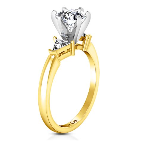 Three Stone Diamond Engagement Ring Miranda Trilliant 14k Yellow Gold Frostnyc