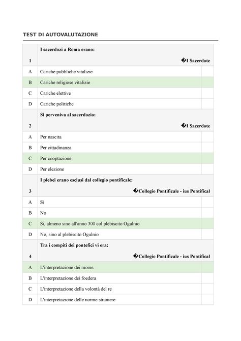 Test Di Autovalutazione Diritto Romano Test Di Autovalutazione I