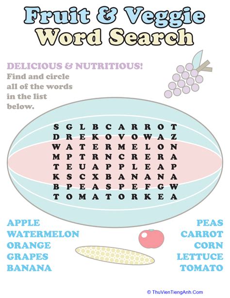 Fruit And Vegetable Word Search Th Vi N Ti Ng Anh