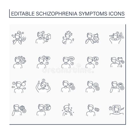 Set Of Icons Of Schizophrenia Symptoms Stock Vector Illustration Of