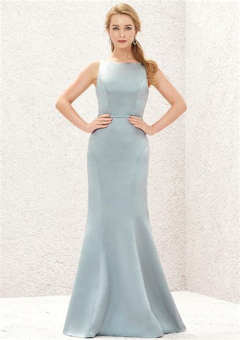 Trumpet Mermaid Bateau Sleeveless Long Floor Length Satin Bridesmaid