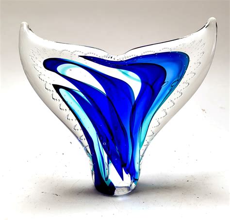 Scott Hartley Large Transparent Blue Whales Tail Glass Sculpture