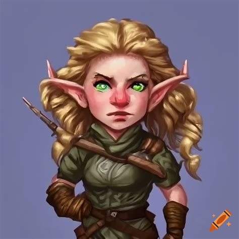 Female Gnome Ranger Character With Wavy Blonde Hair And Mossy Green