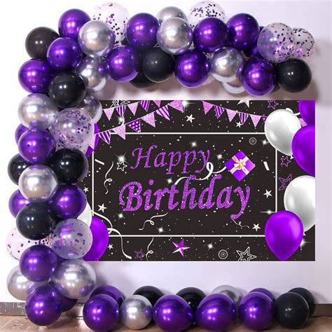 Buy Black Purple Birthday Decorations Pcs Happy Birthday Backdrop