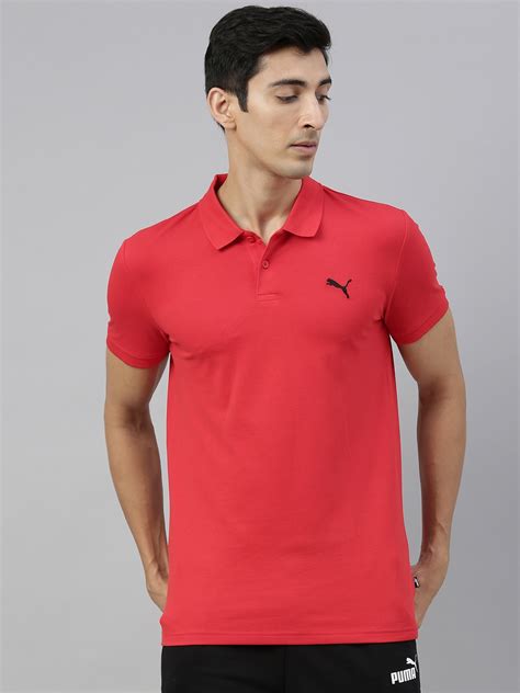 Buy Puma Men Coral Red Solid Ess Pique Polo Collar T Shirt Tshirts For Men 10609766 Myntra