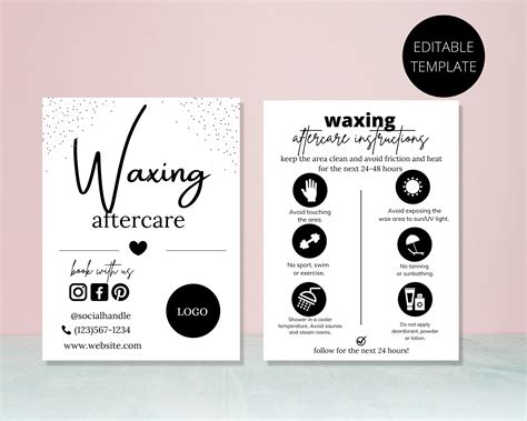 Wax Aftercare Card Hair Removal Aftercare Card Wax Card - Etsy