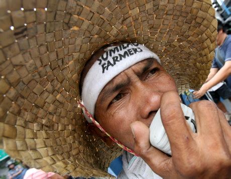 Filipino Farmer Speaks During Protest Reclaim Editorial Stock Photo