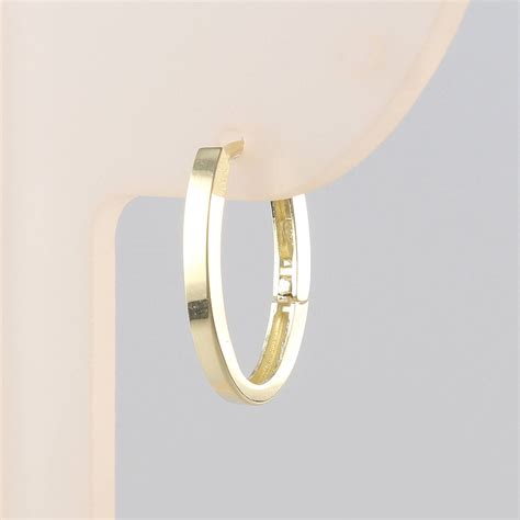 14K Solid Gold Small Oval Huggie Hinged Hoop Earring Huggie Etsy