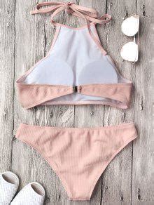 Ribbed Textured High Neck Bikini Set In PINK ZAFUL 2024