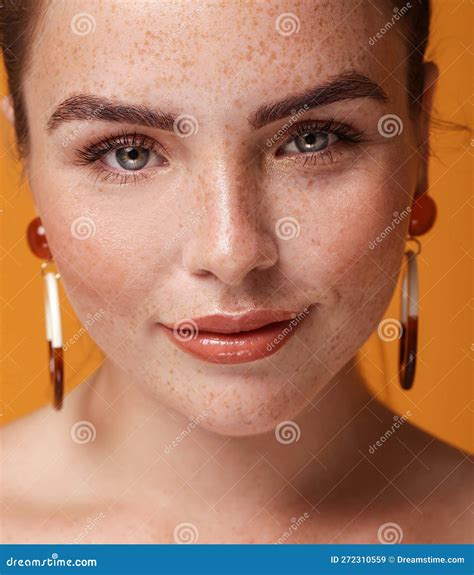 Beauty Closeup Portrait Of Charming Ginger Young Woman With Natural