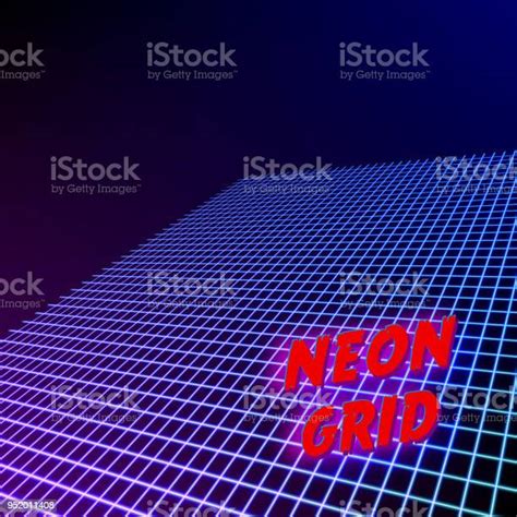 Bright Neon Grid Lines Glowing Background With 80s Style Stock