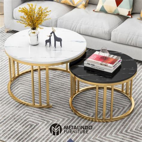 Meja Tamu Bundar Minimalis Marmer Kaki Stainless Metalindo Furniture