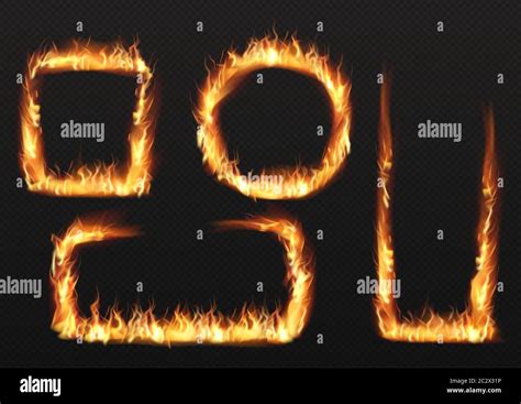 Ring Fire Flame Burning Different Shapes Frames Vector Realistic