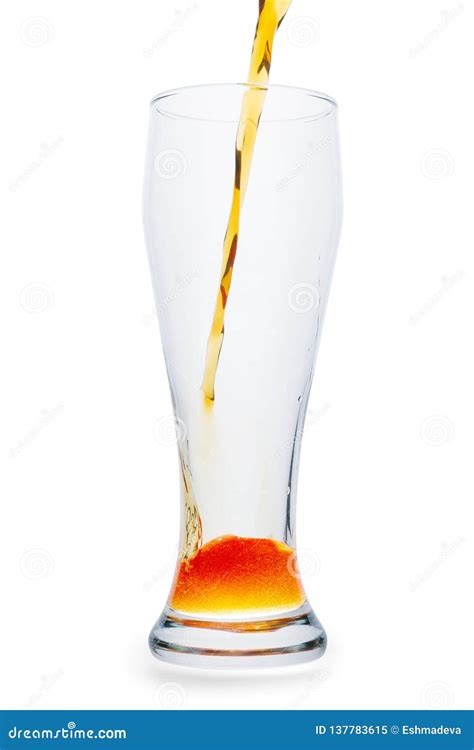 Beer Pouring Into Empty Glass Isolated With Clipping Path Stock Image