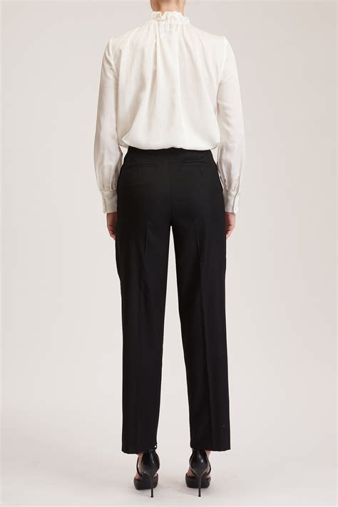 Manchester Trouser High Waisted Cropped Trousers In Plain Black Wool