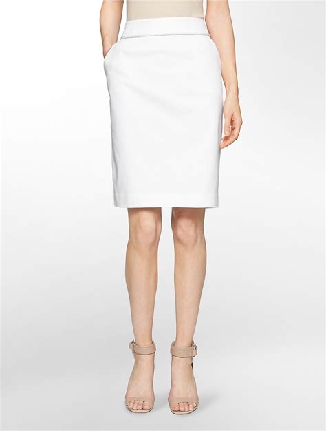 Calvin Klein White Label Zip Detail Textured Pencil Suit Skirt In White