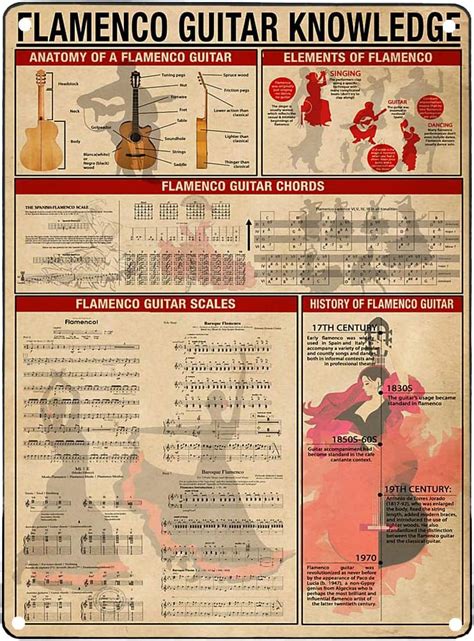 Amazon JIUFOTK Poster Metal Sign Flamenco Guitar Knowledge Metal