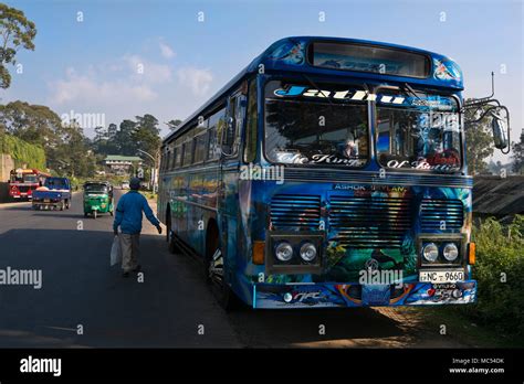 Horizontal View Of A Highly Decorated Public Bus In Nuwara Eliya Sri