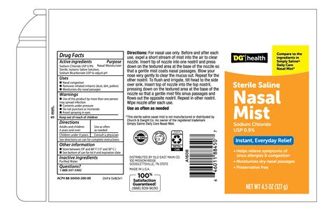 Dg Health Sterile Saline Mist Details From The Fda Via Otclabels