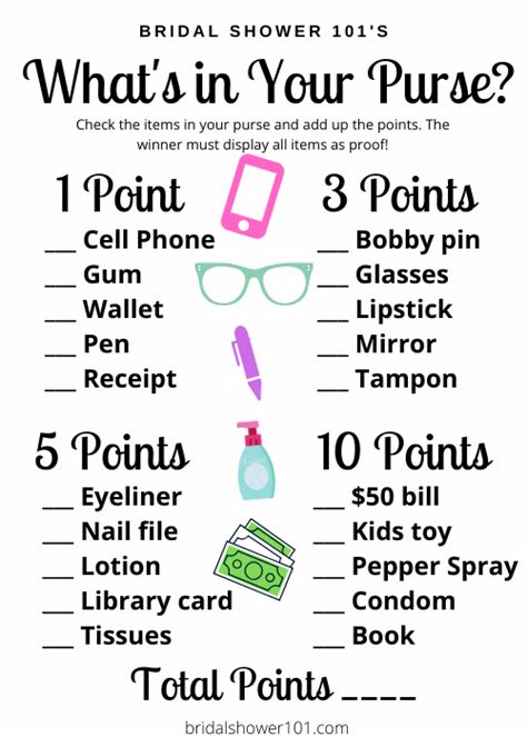 Free Printable What S In Your Purse Bridal Shower Game Bridal