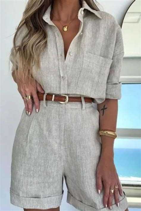 Solid Color Fashion Lady Casual Outfits Lapel Shorts Suit Women Single