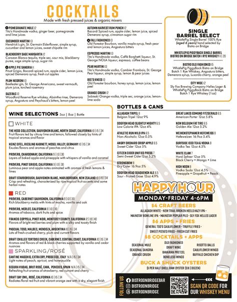 Cocktail Menu | Bistro on Bridge | Restaurant & Beer Garden