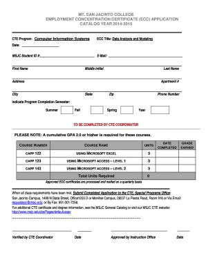 Fillable Online Msjc Ecc Application Catalog Year Mt San