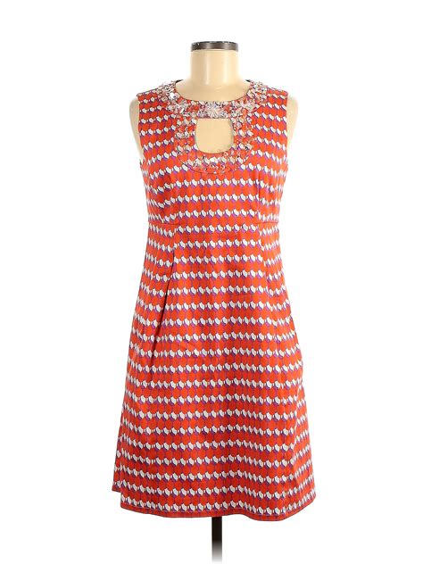 Nanette Lepore Argyle Grid Tweed Fair Isle Orange Casual Dress Size 8