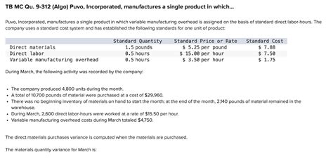 TB MC Qu 9 312 Algo Puvo Incorporated Chegg