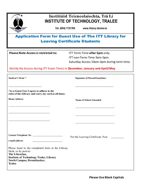 Fillable Online MTU Library Application Form For Leaving Certificate