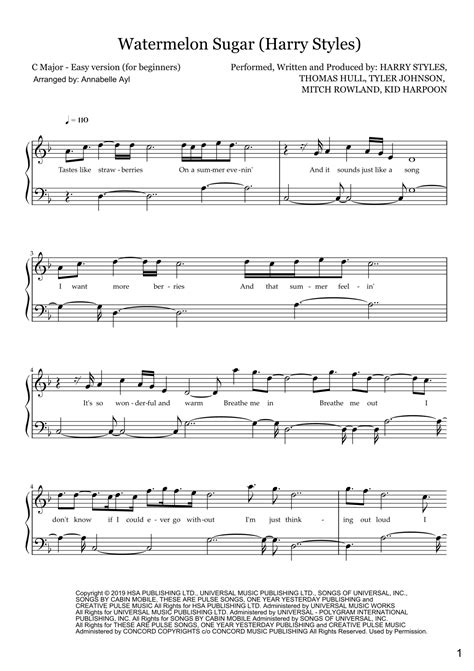 Watermelon Sugar Arr Annabelle Ayl By Harry Styles Sheet Music For