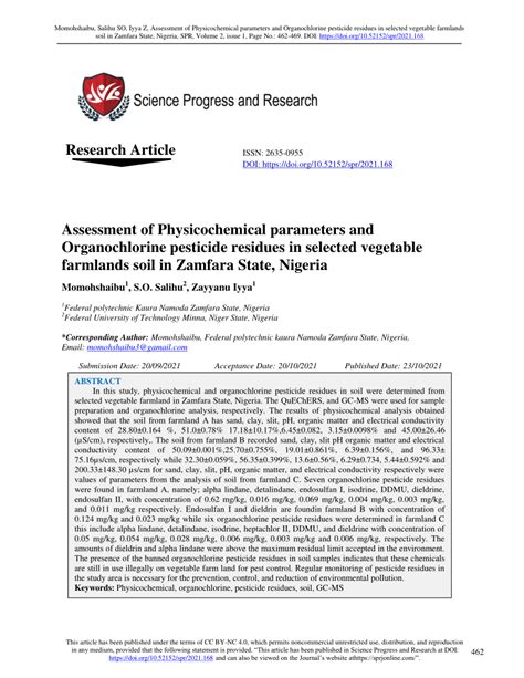 PDF Assessment Of Physicochemical Parameters And Organochlorine