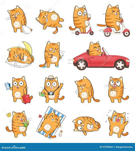 Cute Cat Character With Different Emotions Stock Illustration