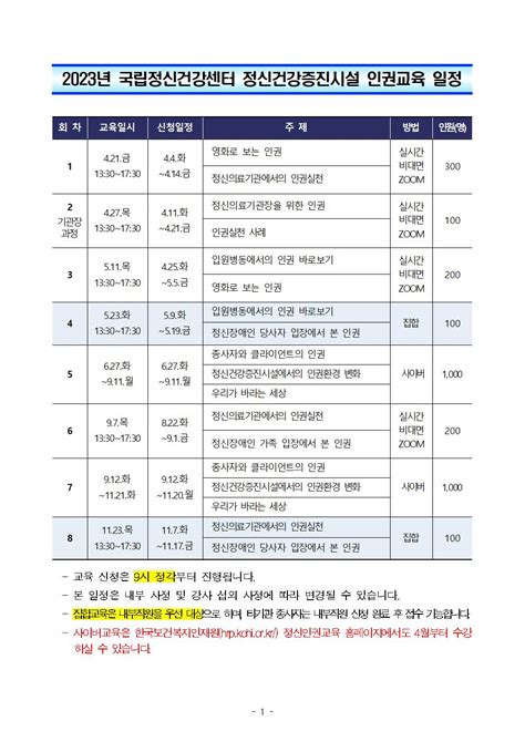 소식알림 공지사항 2023년 인권교육 연간 계획 및 인권교육 전문교육기관 안내